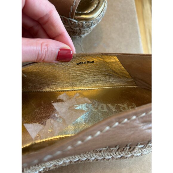 Prada Tan Leather Espadrille Platform Slip Ons | Women’s Size 39 (US 8.5) - Picture 9 of 10